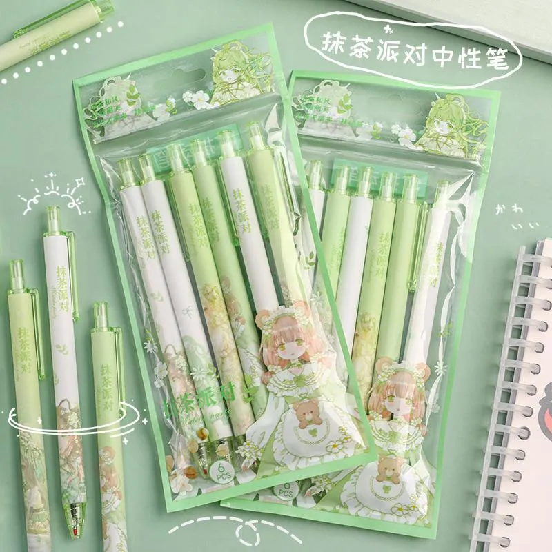 Gel pennor 6 st/lot kawaii stationery söta stationära japanska skolmaterial stationerygel