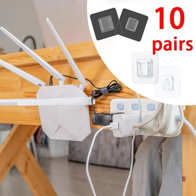 Pares de gancho adhesivo de pared de doble cara, soporte para enchufe, fijación de almacenamiento de cables, organizador de costuras, resistente al agua, reutilizable