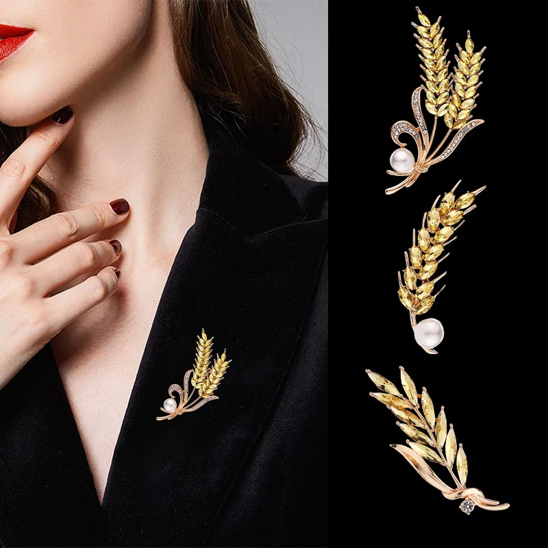 Super Quality Diamond Wheatear Brooches Women Pearl Corsage Safe Silk Scarf Buckle Pearl Brooch Pin Suits Dress Female Gold Jewelry Pendant Accessories