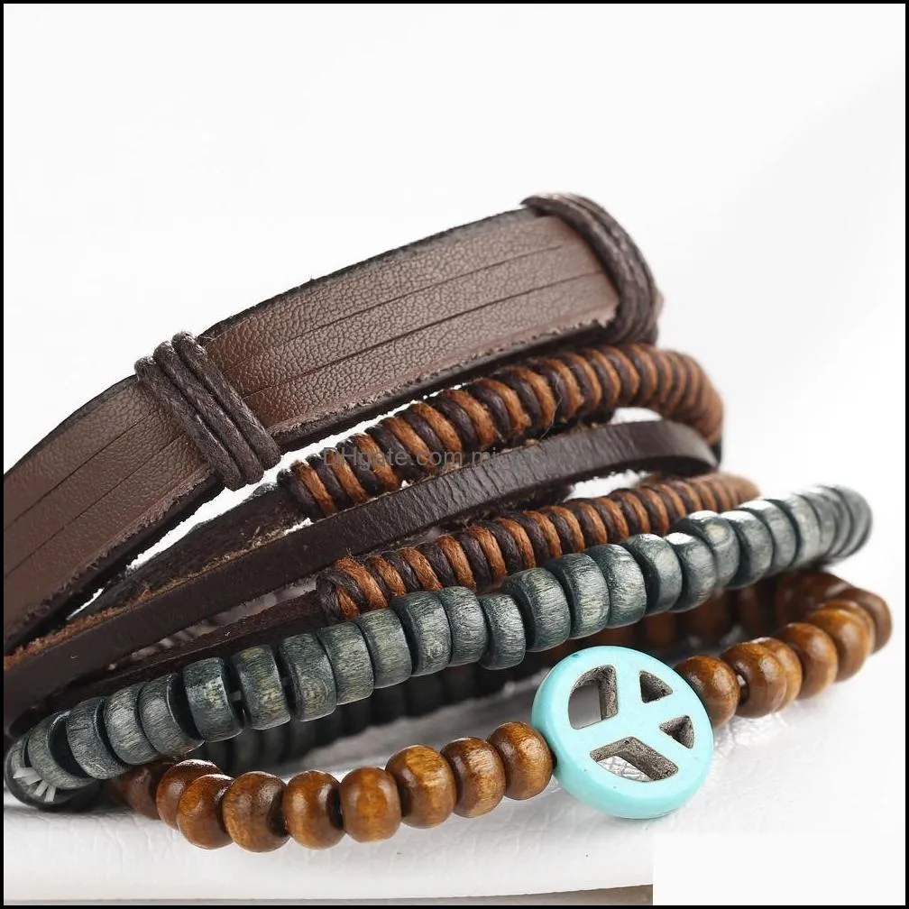 charms bracelets casual jewelry vintage adjustable wrap braided bracelet multilayer leather bracelet