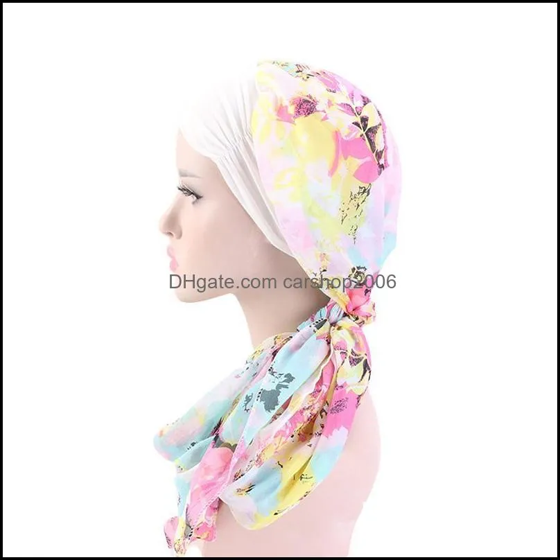 women flower print chemo cap turban long hair band scarf head wraps hat boho pre-tied bandana hair accessories for women