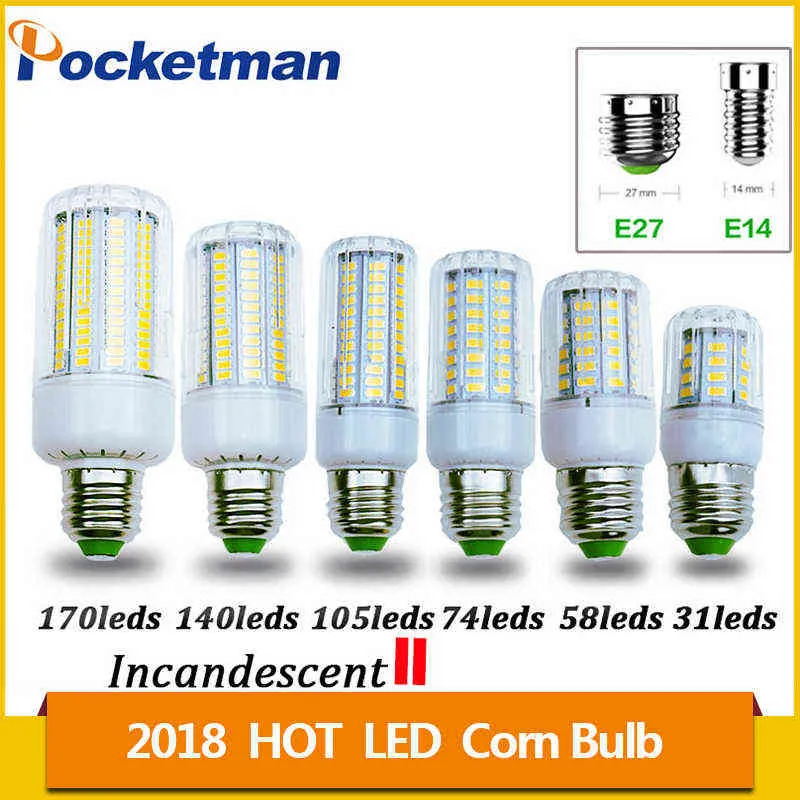 2018 ampoule de maïs LED chaude 50 W 40 W 30 W 25 W 15 W 12 W lampe à incandescence remplacée par E14 e27 LED ampoule de maïs 5730 SMD 85-265 V H220428