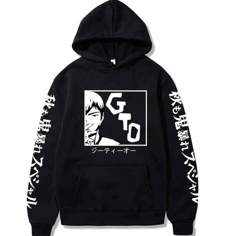 Śmieszne Anime Great Nauczyciel Onizuka GTO Drukowane Kapturem Harajuku Długi Rękaw Pullover Homme