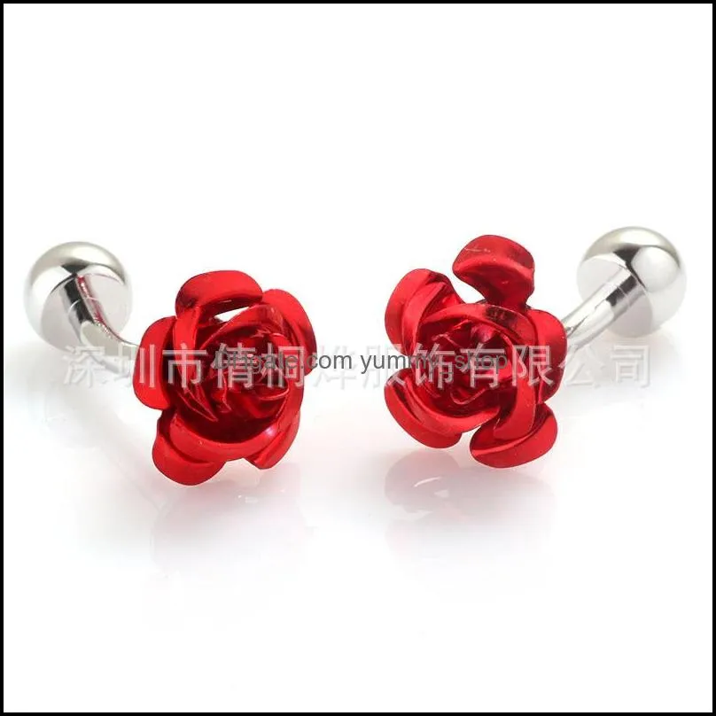 newest Luxury Fashion red rose Cufflink For Mens&Women High Quality Vintage Antique France Shirt Cuff Links For Men Jewelry 1987 T2