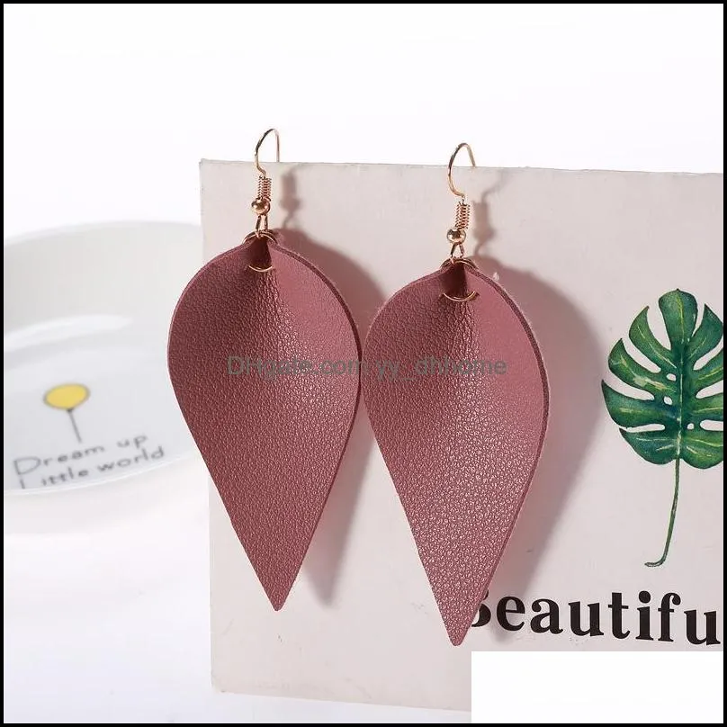 lady leather petal teardrop earring bohemian leaf dangle earrings for women girls jewelry christmas gift fashion accessory m660a