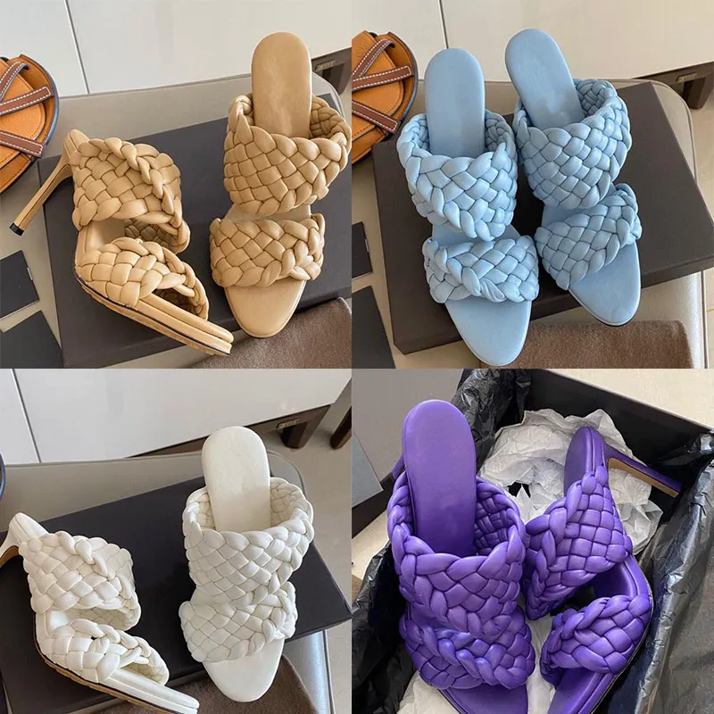 Women Sandals Woven High Heels Curve Sandal Elongated Almond Toe Mules Fashion Luxurys Designers Shoes With Box