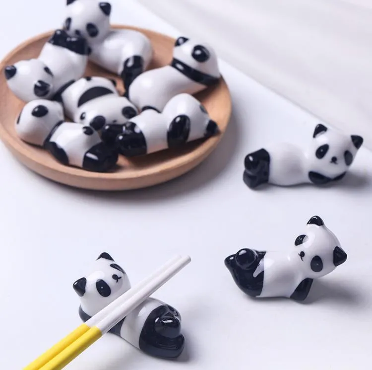 Ceramic Panda Chopsticks Stand Holder Porcelain Spoon Fork Knife Rest Rack Restaurant Table Desk Decor SN4946