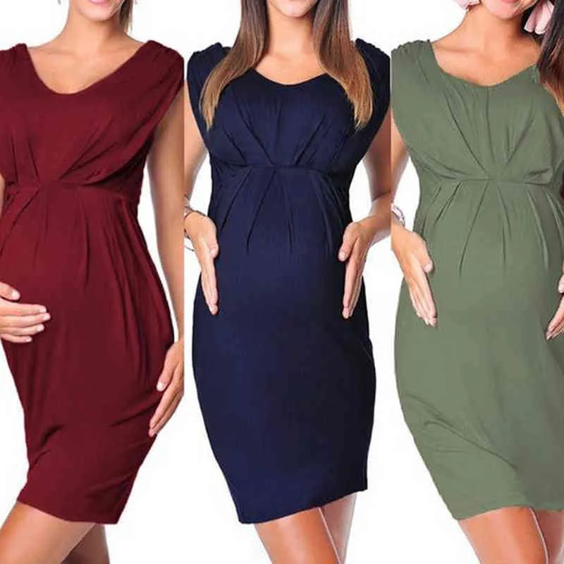 Maternity Skirt 2021 Summer Fashion Maternity Wear Maternity Round Neck Sleeveless Tight Dress Sexy Solid Color Dress Costume G220309
