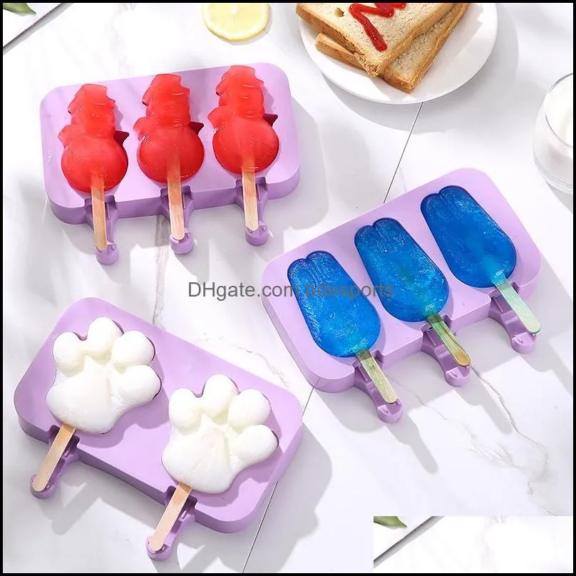 Söt Sile Ice Cream Mold Purple Snowman Mod One-Piece Hemlagad Popsicle Tray Diy Bear Paw Oval Cube Drop Delivery 2021 Cake Tools Bakeware K