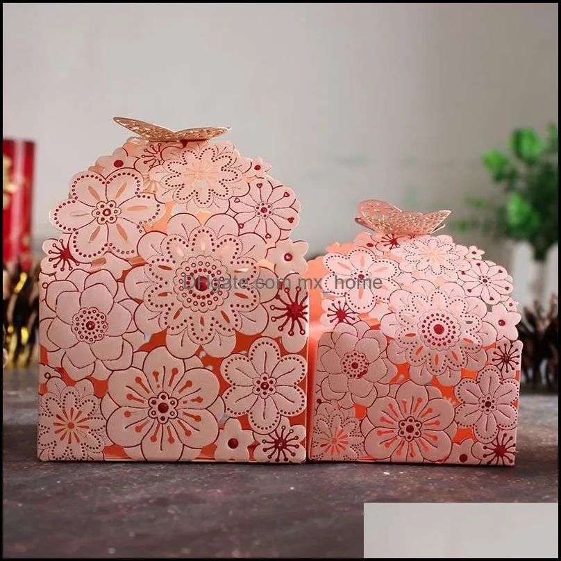 Gift Wrap 10pcs/lot Golden Hollow Butterfly Candy Bag Box Package Wedding Favor Boxes Thank You Birthday Party Bags