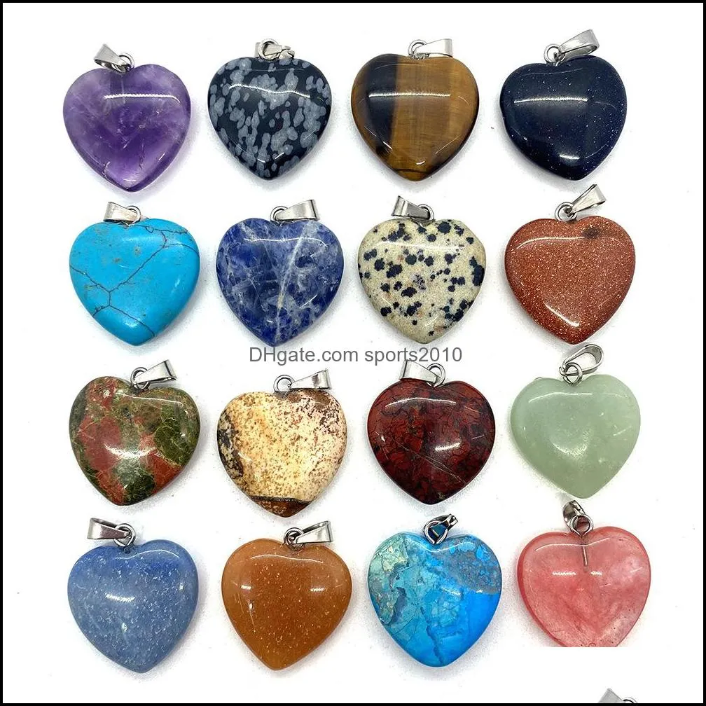 Konst och hantverk Arts Gifts Home Garden 20mm Natural Crystal Picture Agate Stone Love Heart Charms Rose Quartz Pendants Tre DH3U2