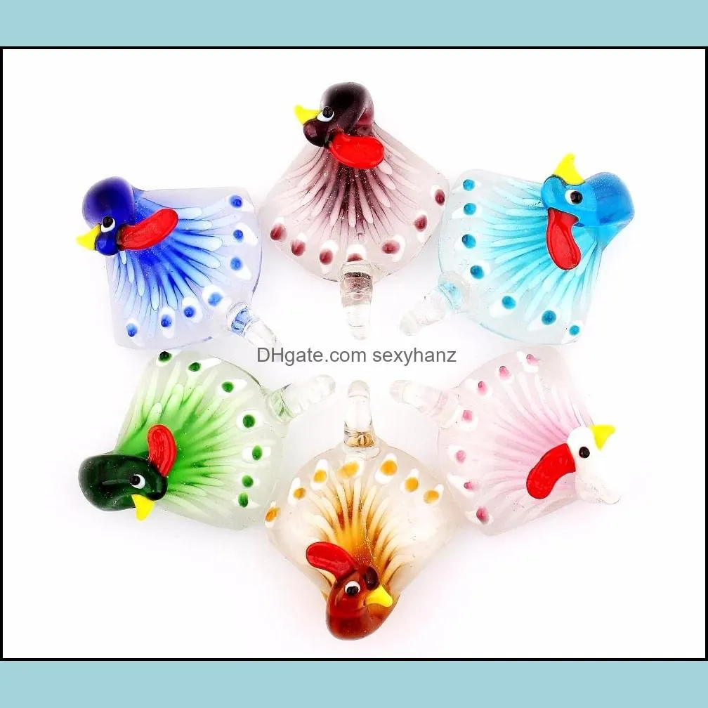 Pendant Necklaces Pendants Jewelry Wholesale 6Pcs Handmade Murano Lampwork Glass Mix Color Peacock Fit Necklace Je Dho7M