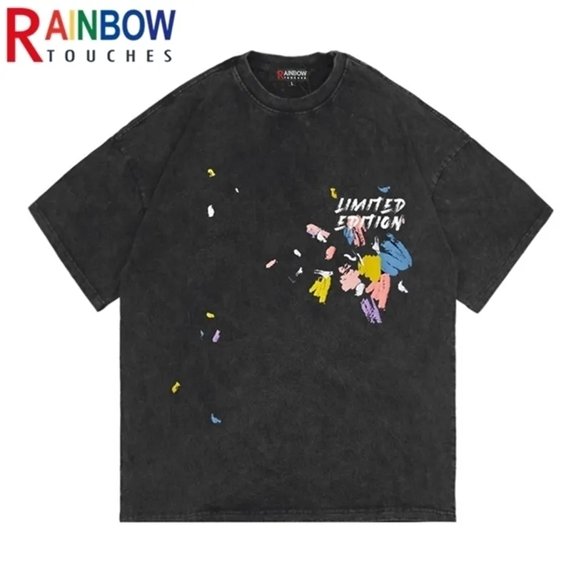 Rainbowtouches Yarım kollu tişört unisex high cadde vintage grafik tişört gevşek rahat sokak moda kör kutu desen 220621