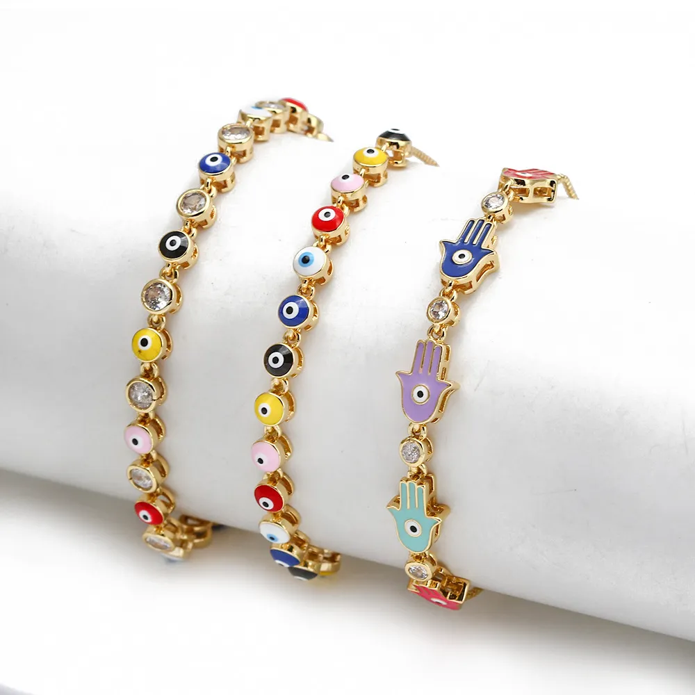 S2909 Fashion Jewelry Enamel Evil Eye Bracelet Colorful Blue Eyes Adjustable Bracelets