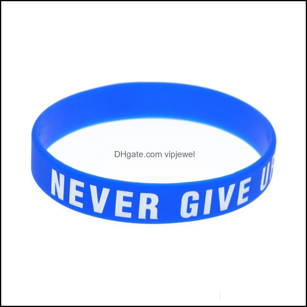 Fashion Never Give up Letter Silicone bracelets For women men Sports Inspirational Wristband Bangle Fashion Jewelry in Bulk