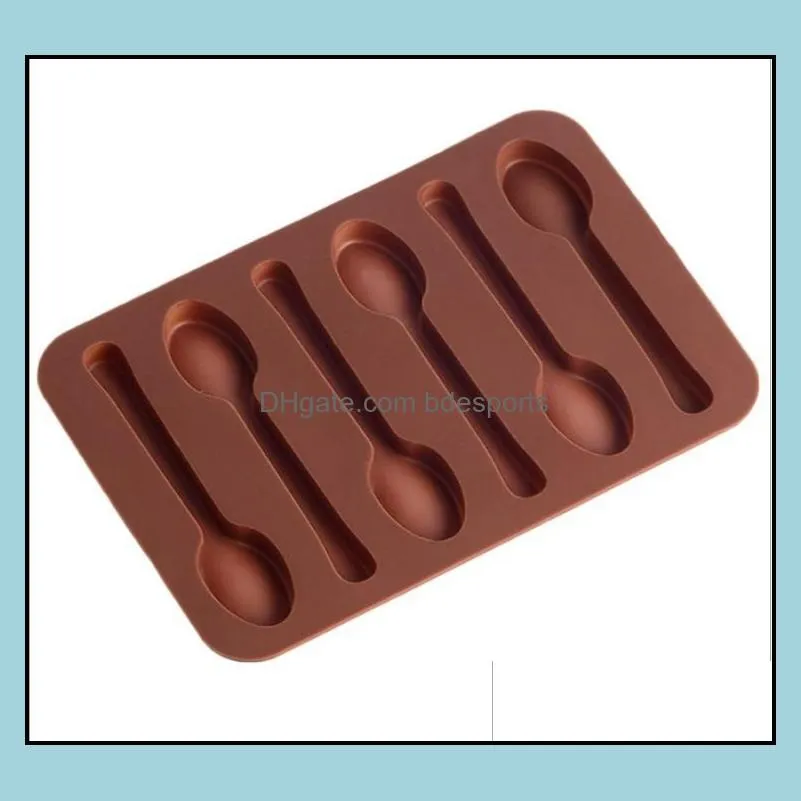 Non-stick Silicone DIY Cake Decoration mould 6 Holes Spoon Shape Chocolate Molds Jelly Ice Baking 3D Candy