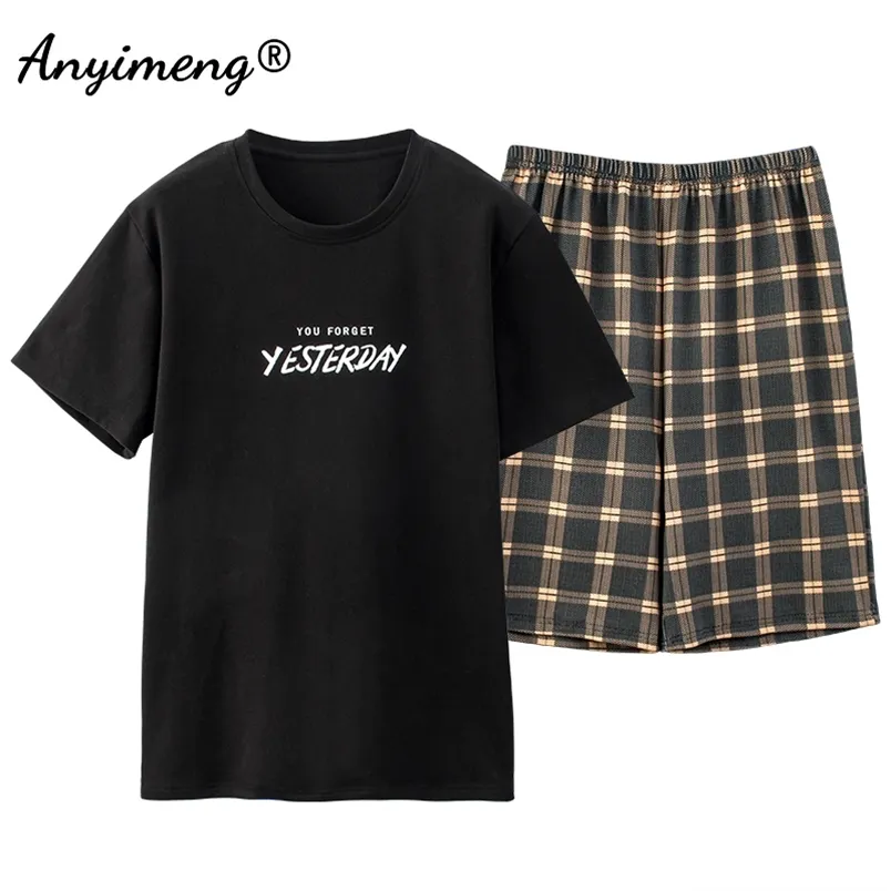 Pijamas homens algodão Sleepwear Shorts Summer Shorts Leisure Homewear Black Color Letter Impressão