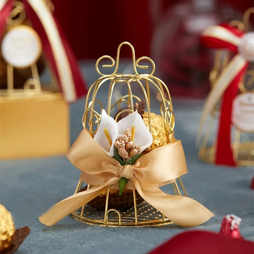 Mini métal or fer blanc cage à oiseaux boîtes à bonbons bébé douche faveur boîte-cadeau pour les invités cadeaux de mariage fête anniversaire souvenir 220527