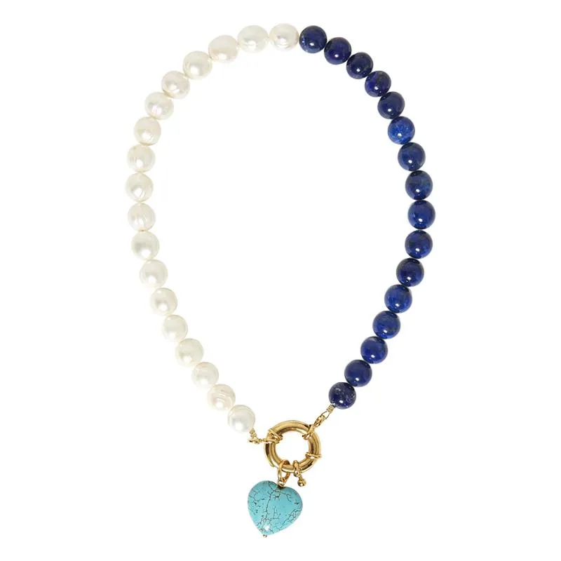 Hänghalsband tidlösa pärlor 2022 Pearl Natural Stone Heart Necklace Jewelry Barock Lapis Lazuli Pärla för kvinnligt framstående