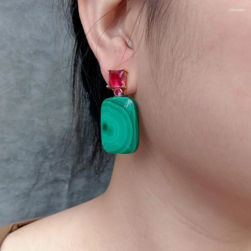 Stud Y.YING Natural Rectangle Earrings For Women Green Malachite WholesaleStud Odet22 Farl22