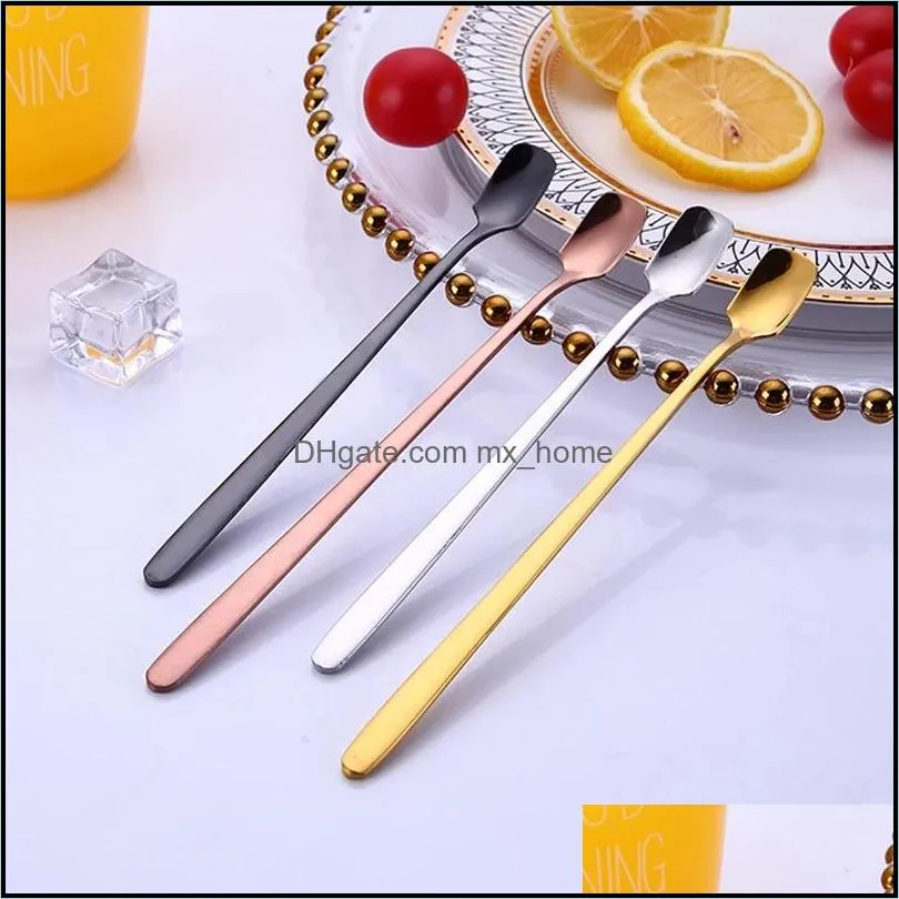 square head ice spoons stainless steel home kitchen supplies long handle coffee dessert gold cocktail stirring scoops drop ship wll329