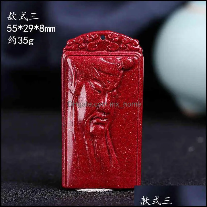 Chinese Style Products Cinnabar Pendant Purple Gold Sand Male Guan Gong Brand Yuguan Second Master Raw Mineral Necklace Stone Jewelry