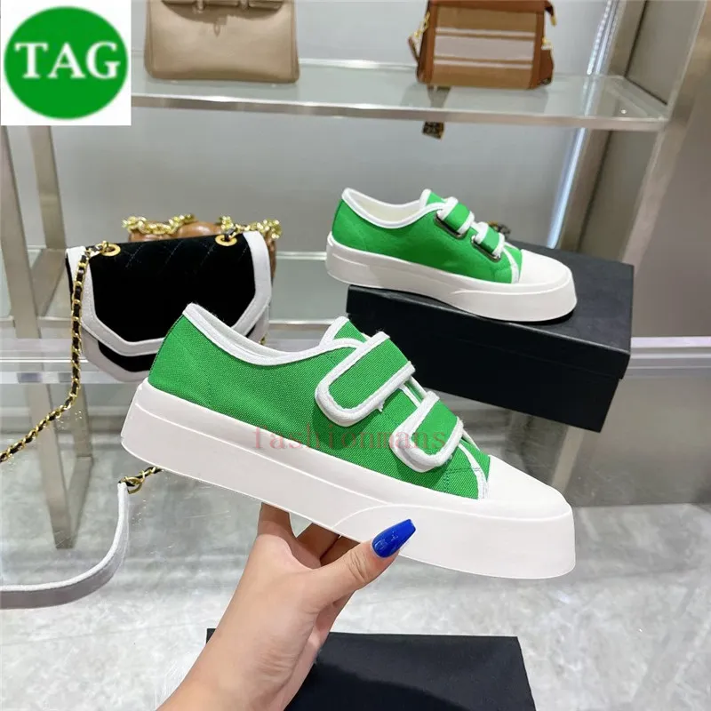 2022 Fashion casual shoes cnel Seasonless Canvas Double Strap Sneaker green triple white black women designer sneakers low luxury womens trainers US 5-10