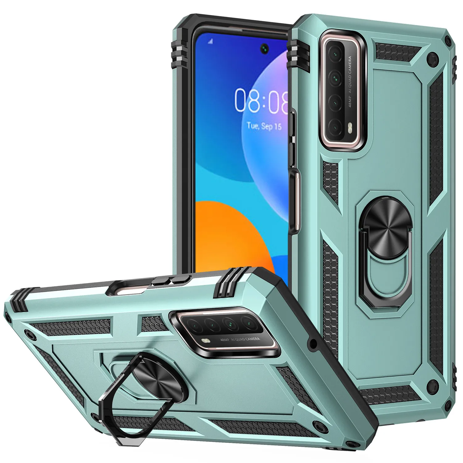 Armor Telefonfodral för Huawei P Smart 2019 2020 2021 P30 P40 Lite Mate 30 40 Pro Plus Car Magnetic Holder Cover Ring Fästet