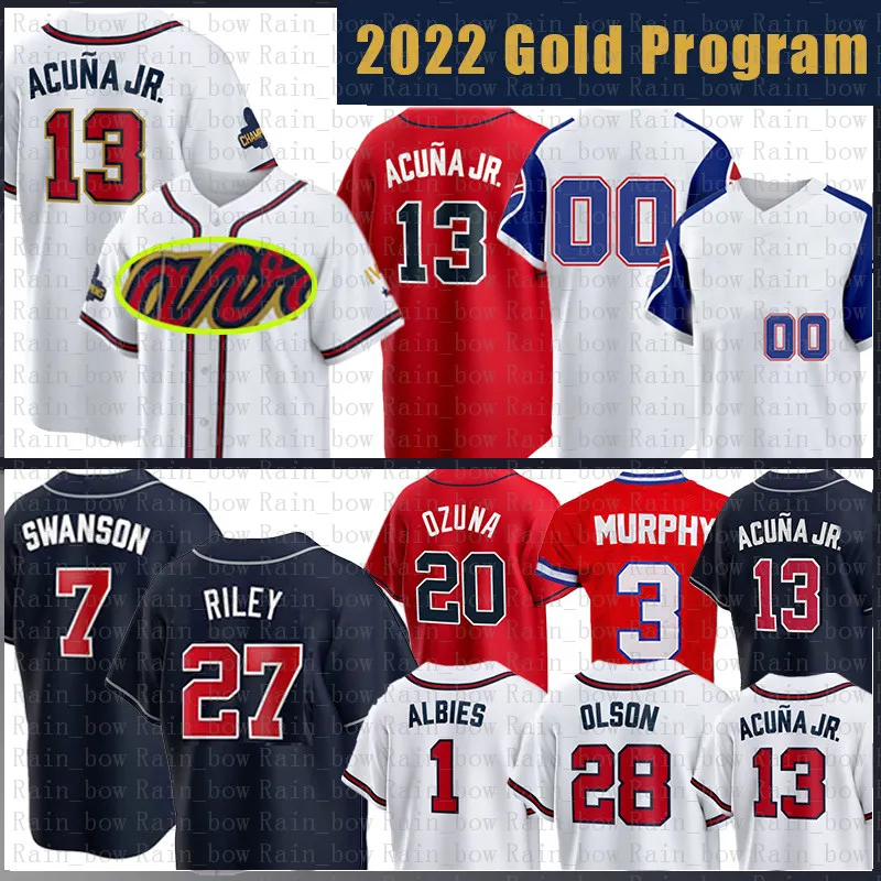 Koszulka baseballowa Custom Braves Ronald Acuna Jr. Dansby Swanson Matt Olson Ozzie Albies Austin Riley Travis d'Arnaud Dale Murphy Orlando Arcia Adam Duvall Max Fried