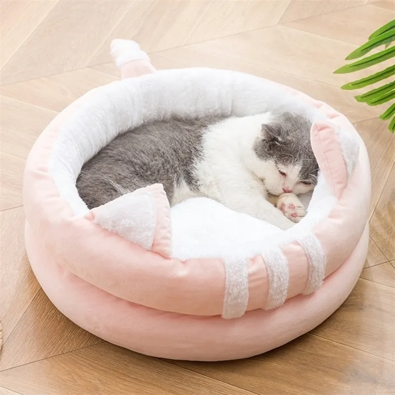 Warme Huisdier Bed Soft Comfortabele Mand Gezellige Kitten Lounger Kussen Kat Huis Tent Kleine Hond Mat Tas Cave Cats Beds 220323