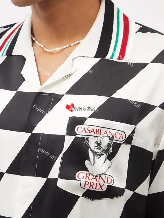 Casablanca Grand Prix fashion men geometric pattern silk long sleeved shirt293g