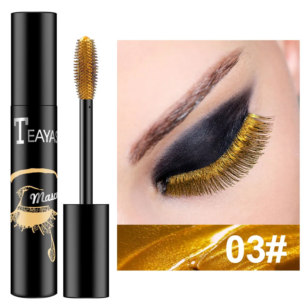 Mascara Doré Imperméable Longue Durée Coloré Smudgeproof Séchage Rapide Cils Curling Allongement Épais Cils Pâte Beauté Maquillage pour Femmes et Filles