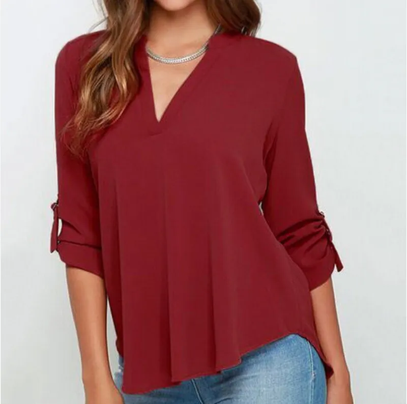 Blusas Mujer de Moda Women Vneck Chiffon Blouses lange mouw vrouwelijke shirt mode plus size blusa feminina blouse s5xl 220812