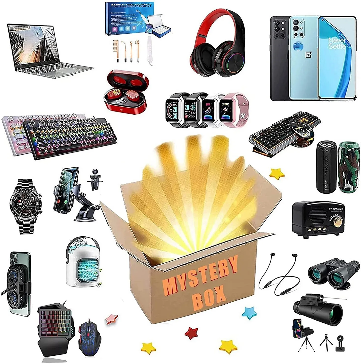 Mystery Box Electronics, Cajas aleatorias, Favores de sorpresa de cumpleaños, Lucky para adultos Regalo, como Drones, Smart Watches-V Bluetooth Earphon