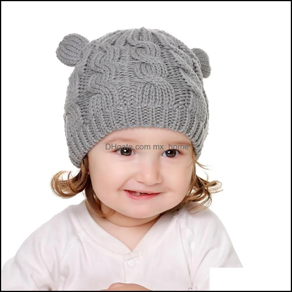 Free DHL 4 Colors INS Baby Kids Boys Girls Beanies Caps with gloves 3Pieces Set Fleece Blank Knitted Winter Children Rabbit Hats for