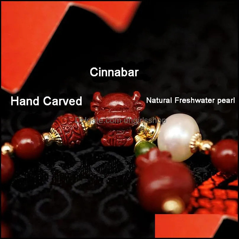 natural freshwater pearls hand carved cinnabar women men couple bracelet dark red brave troops lucky bracelets on hand ybr216