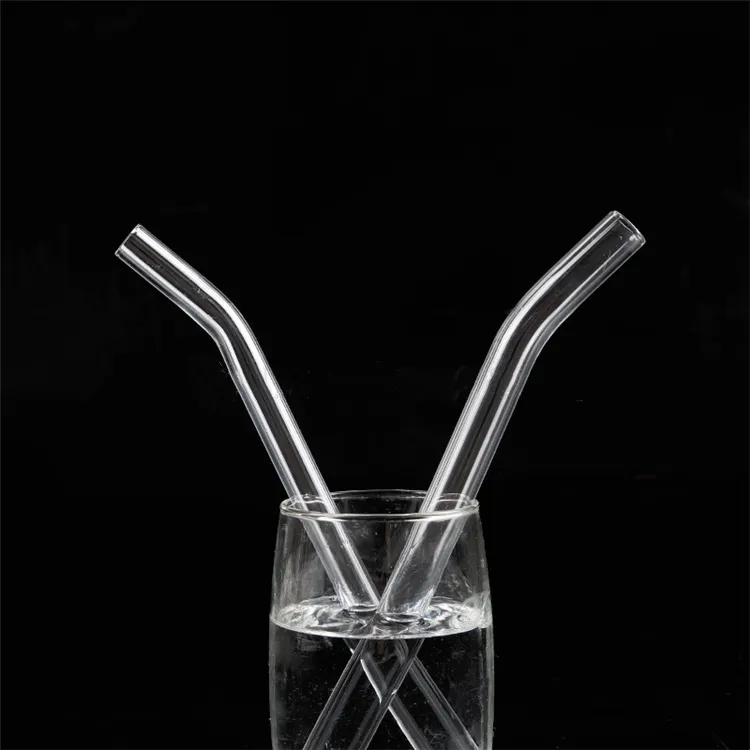 Paja de vidrio transparente Pajitas para beber Resistente a la temperatura Reutilizable Ecológico Sin plomo Pajitas Té con leche Pajitas curvas gruesasZC1197