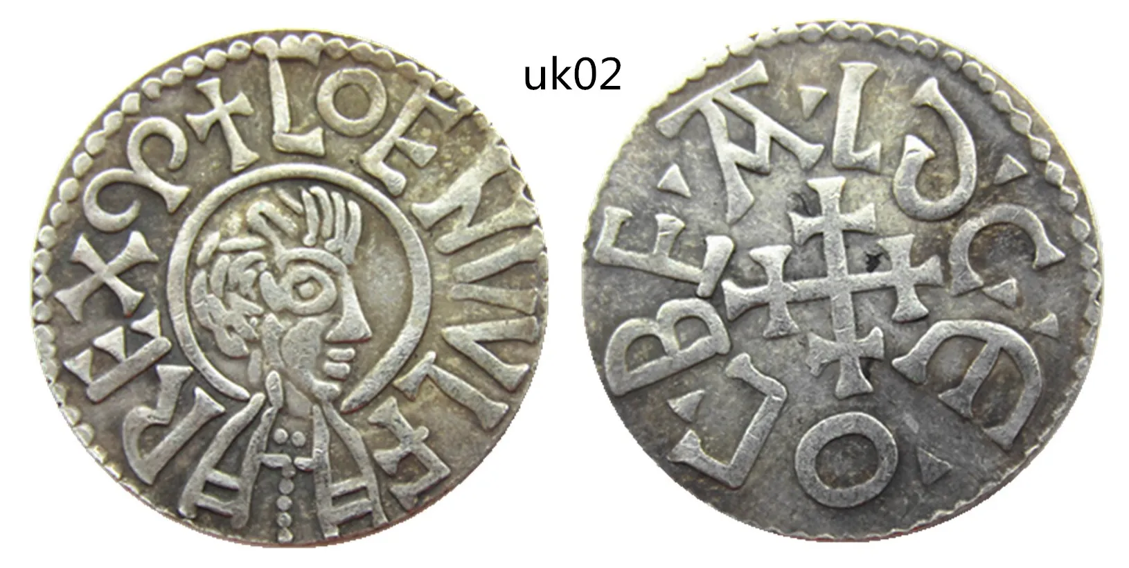 UK(01)-uk03Vereinigtes Königreich 839-859 König Aethelwulf von Wesex 1Penny Craft Herstellung versilberter Kopienmünzen aus Metall