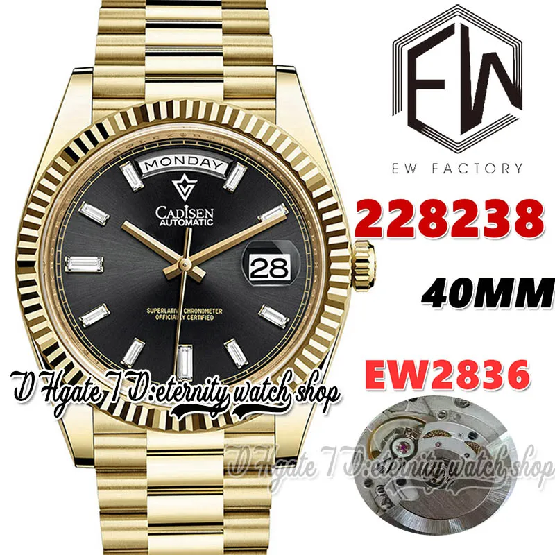 EWF V3 ew228238 ETA2836 ew2836 Reloj automático para hombre 40MM Esfera negra Marcadores de diamantes Pulsera de acero inoxidable 904L de oro con la misma tarjeta de garantía de serie Relojes de eternidad