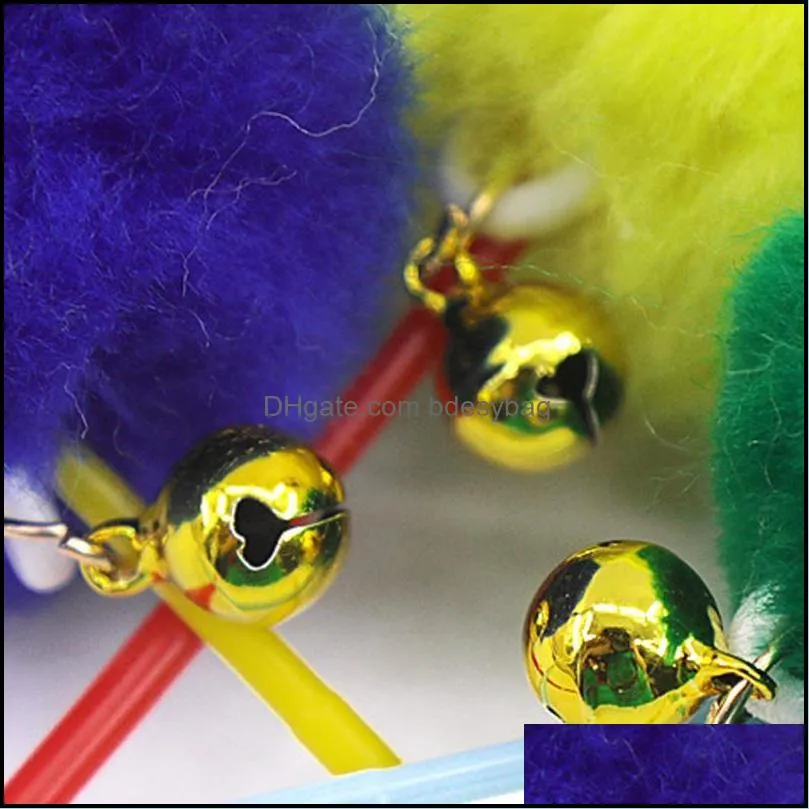 cat toys 2021 style colorful funny bell hair ball tassel pole toypet dogs accessoires