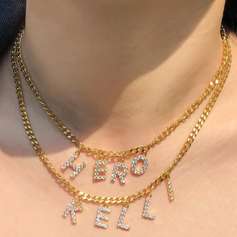 Cadenas Collar personalizados de cadena multicapa de cadena Collar Collares para mujeres Collar de diamante personalizado Diy Carta de gargantilla Joyería