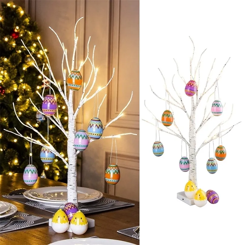 Decoración de Pascua Led Abedul Luz Árbol Adorno de mesa Árbol Feliz Fiesta de Pascua Suministros Decoraciones de Pascua para la mesa del hogar 220815