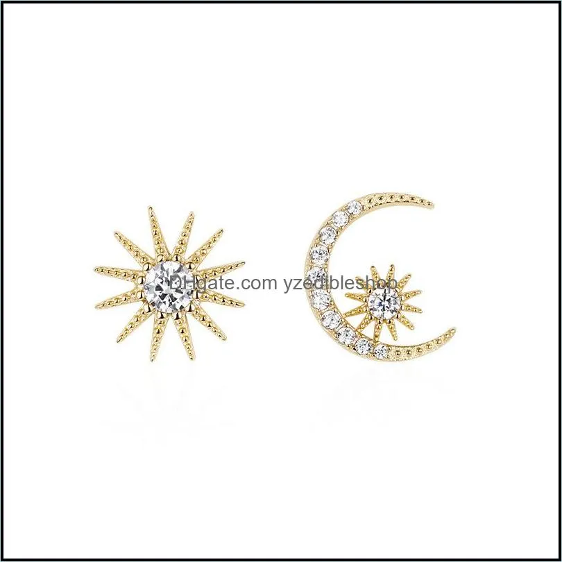 Boucles d'oreilles bijoux coréen asymétrique étoile lune pour femmes 925 Sterling Sier hypoallergénique Cz boucles d'oreilles mode cadeau livraison directe 2021