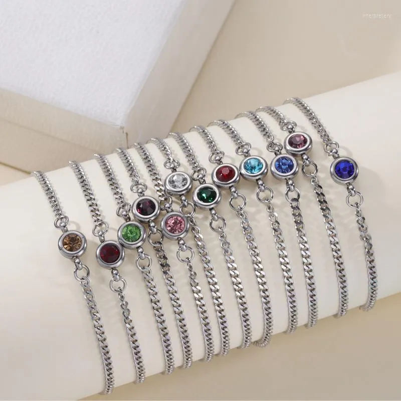 Bracelets de charme Fnixtar 12pcs / lot 17 5cm cristal pierre de naissance miroir poli en acier inoxydable pour femmes filles bijoux de modecharm inte22