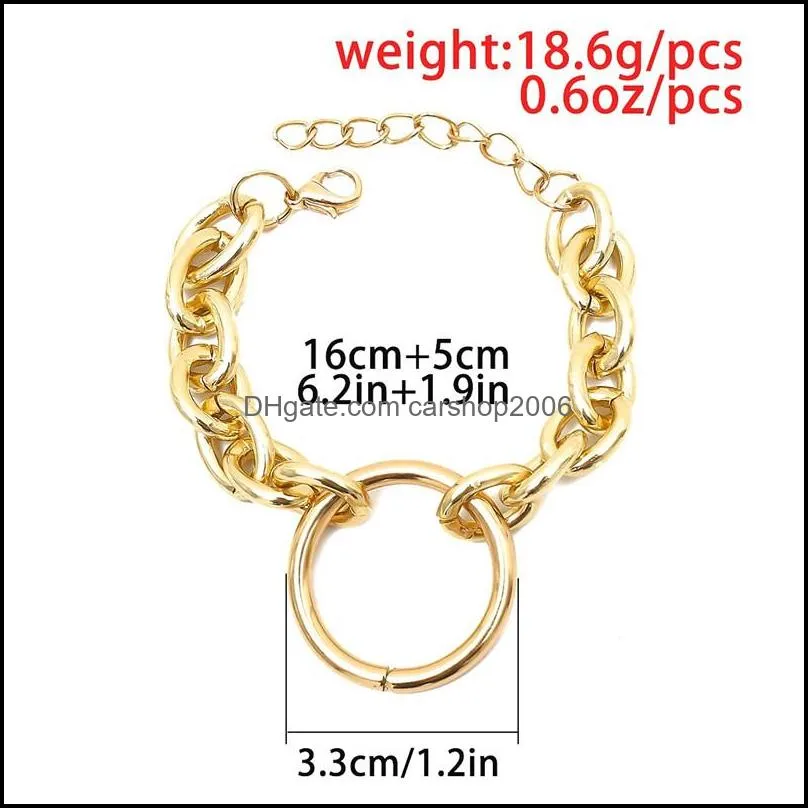 Chain Choker O-Ring Necklace Punk Heavy Link Chain Necklace and Bracelet Set Biker Heavy Gole Silver Jewelry For Men Women