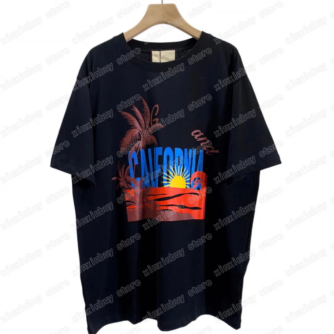 22SS Erkekler Tasarımcıları T Shirt Tee Hawaii California Tatil Kısa Kollu Mürettebat Boyun Sokak Giyim