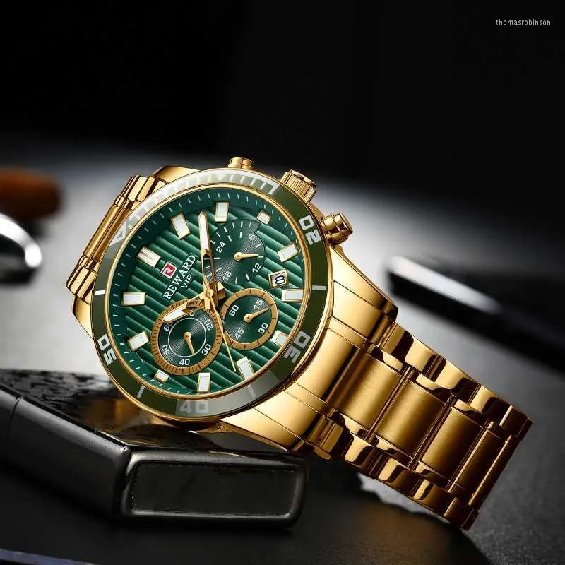 Polshorloges Classic Design Top Watch Men Fashion Gold Green Heren Multifunction Sport Watches Relogio MasculinowristWatches Polshorgewatche