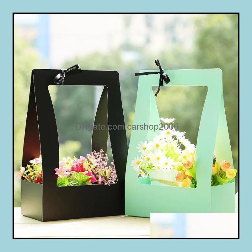 paper flower wrapping basket foldable hand held gift box portable flowers storage baskets thickening design for hanging new arrival