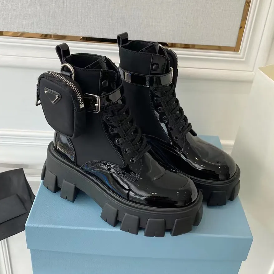 Sandali Dupe AAAAA Stivali firmati Monolith Boot Platform Boot Uomo Donna Scarpe Martin Shoe Stivale da combattimento Pelle di vitello Custodia in nylon staccabile