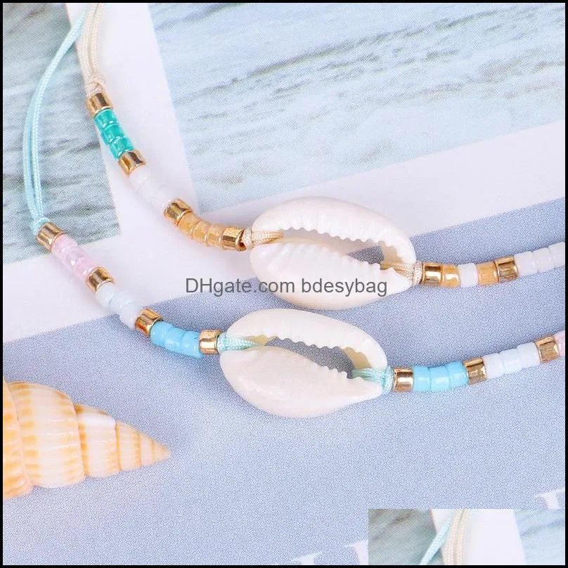 colorful small glass beads strands shell charm bracelet new fashion bohemian style jewelry